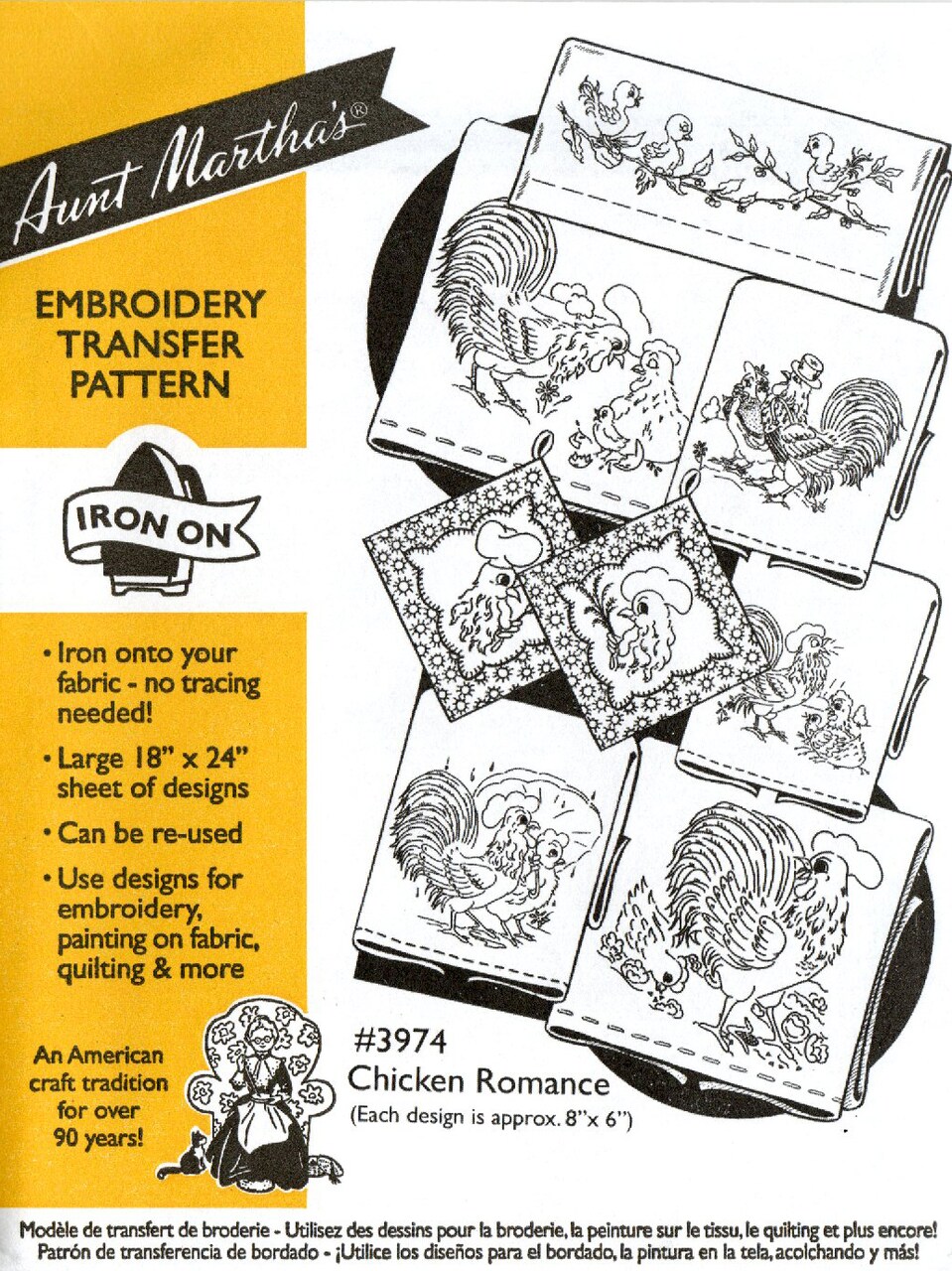 Aunt Martha's Chicken Romance 3974 embroidery iron on pattern